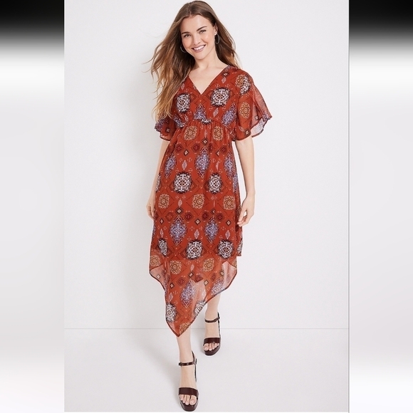 Maurices Medallion Midi Womens V-neck Dress Sz Large - Picture 9 of 11